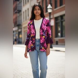 Isaac Mizrahi Floral Cardigan with Pink and Purple Accents